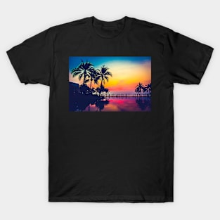 Tropical Ocean Beach Palm Trees Sunset T-Shirt